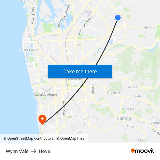 Wynn Vale to Hove map