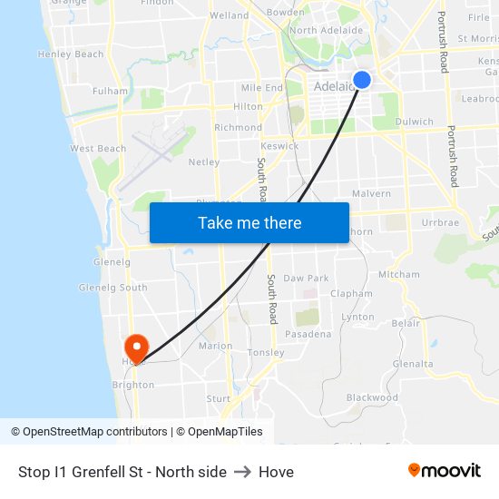 Stop I1 Grenfell St - North side to Hove map