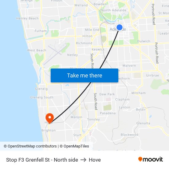 Stop F3 Grenfell St - North side to Hove map