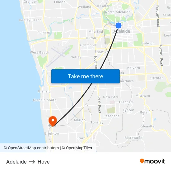 Adelaide to Hove map