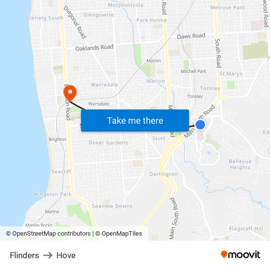 Flinders to Hove map
