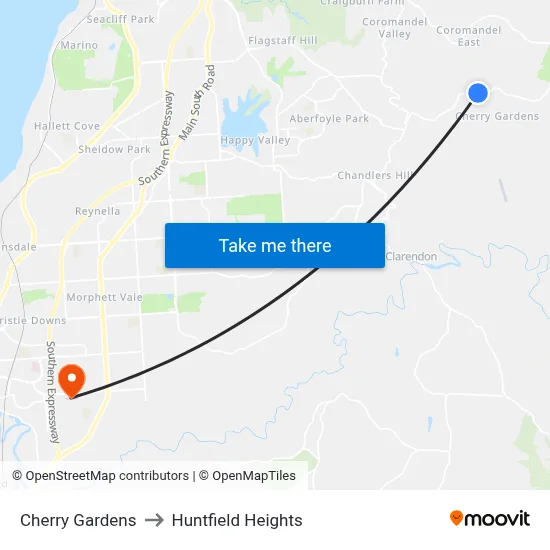 Cherry Gardens to Huntfield Heights map