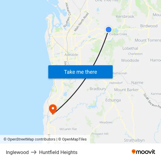 Inglewood to Huntfield Heights map