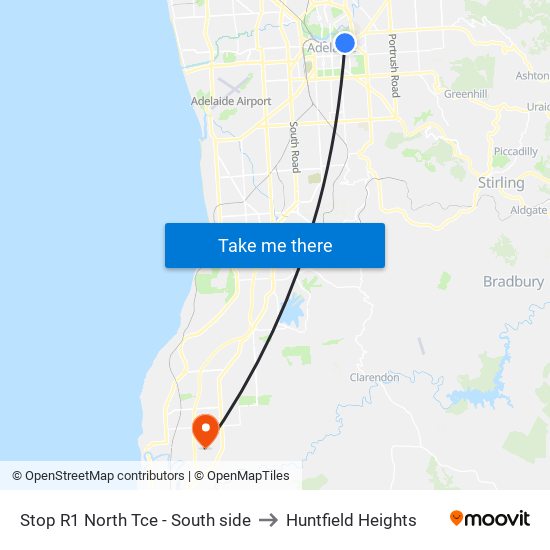 Stop R1 North Tce - South side to Huntfield Heights map