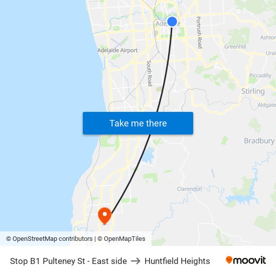 Stop B1 Pulteney St - East side to Huntfield Heights map