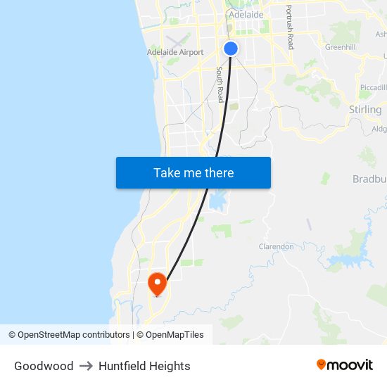 Goodwood to Huntfield Heights map