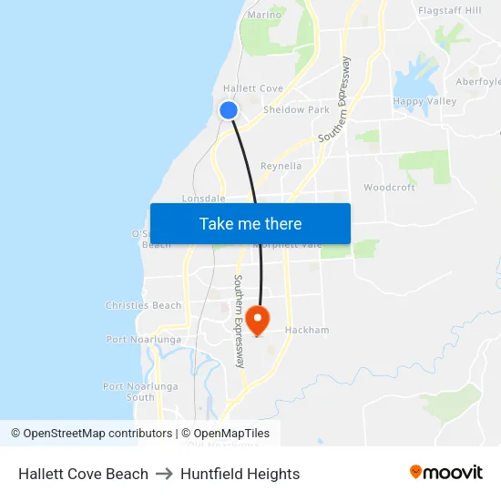 Hallett Cove Beach to Huntfield Heights map