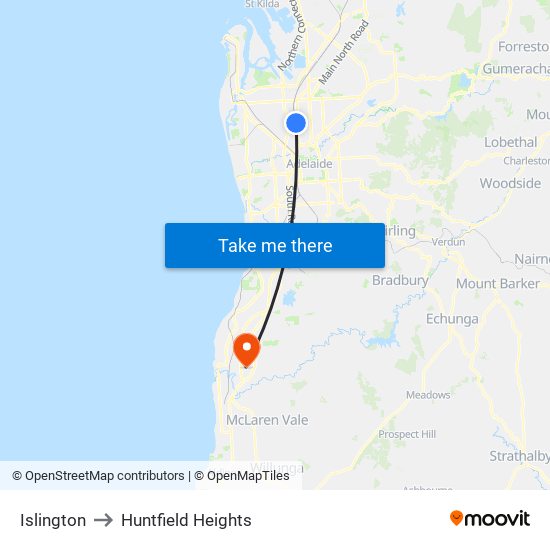 Islington to Huntfield Heights map