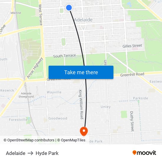 Adelaide to Hyde Park map