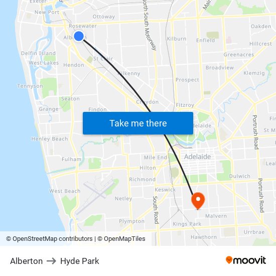 Alberton to Hyde Park map