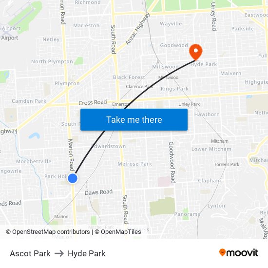 Ascot Park to Hyde Park map