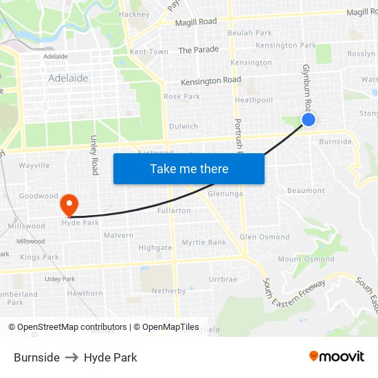 Burnside to Hyde Park map