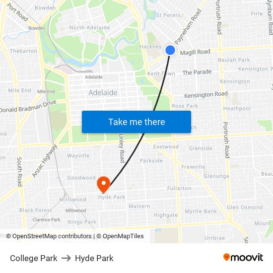 College Park to Hyde Park map