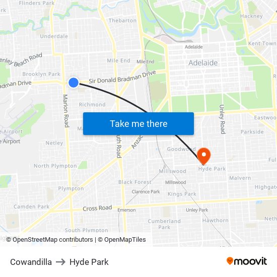 Cowandilla to Hyde Park map