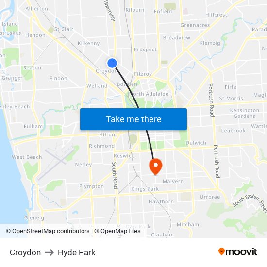 Croydon to Hyde Park map