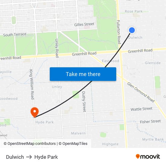 Dulwich to Hyde Park map