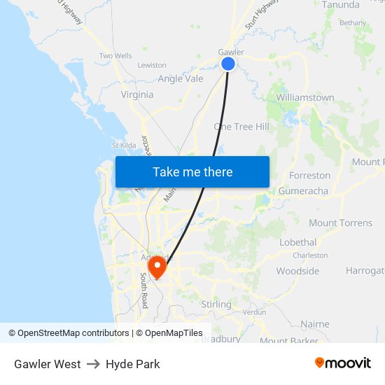 Gawler West to Hyde Park map