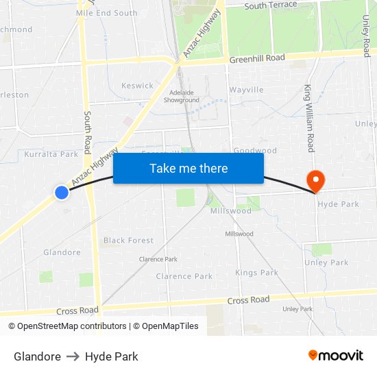 Glandore to Hyde Park map