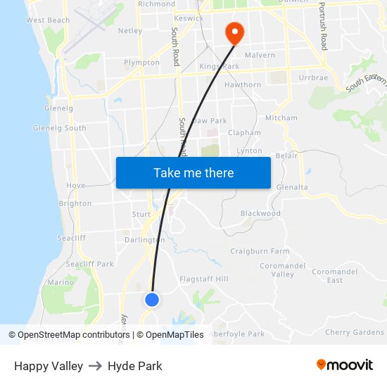 Happy Valley to Hyde Park map