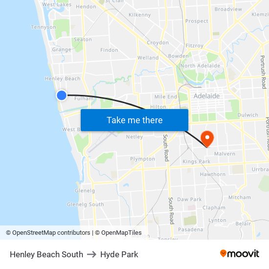 Henley Beach South to Hyde Park map