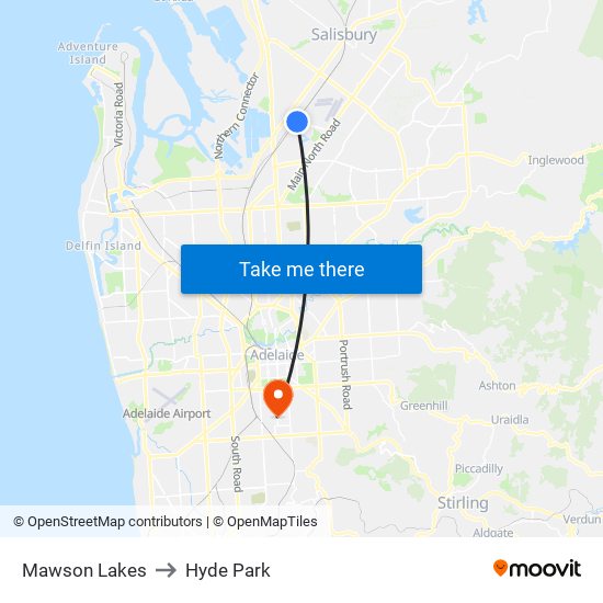 Mawson Lakes to Hyde Park map