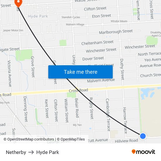 Netherby to Hyde Park map