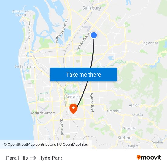 Para Hills to Hyde Park map