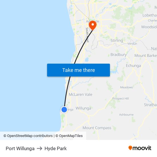 Port Willunga to Hyde Park map