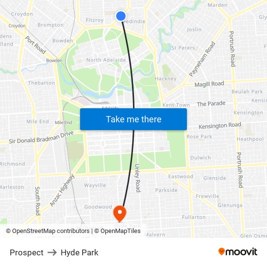 Prospect to Hyde Park map