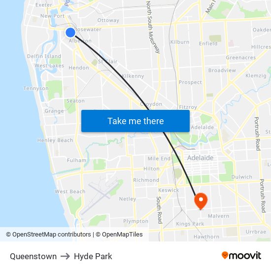 Queenstown to Hyde Park map