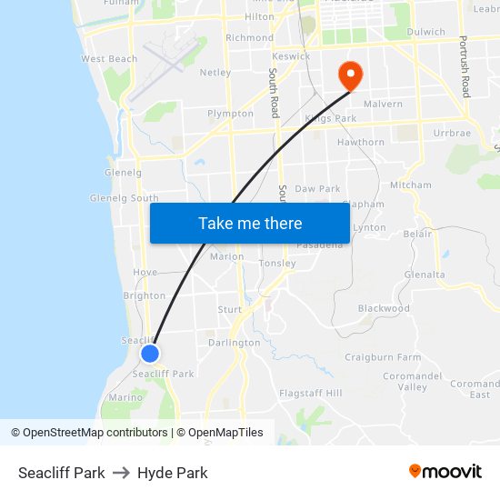 Seacliff Park to Hyde Park map