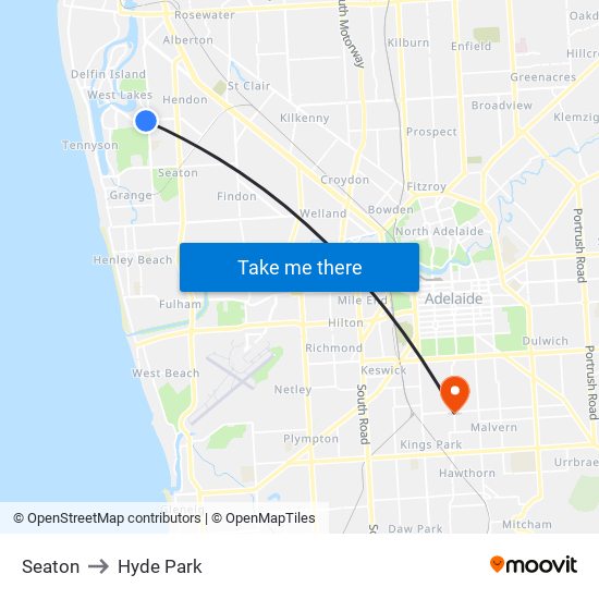 Seaton to Hyde Park map