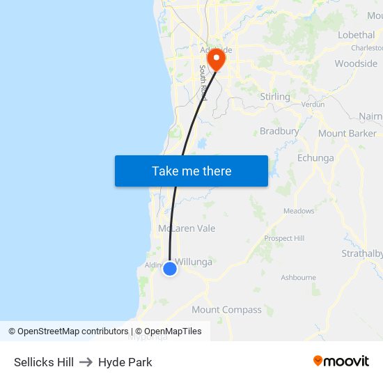 Sellicks Hill to Hyde Park map