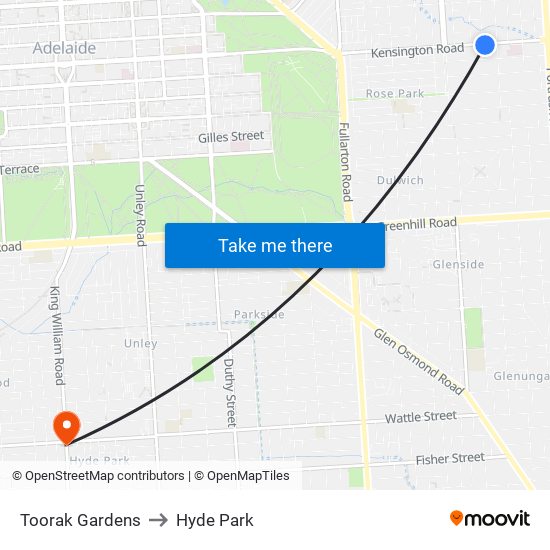 Toorak Gardens to Hyde Park map