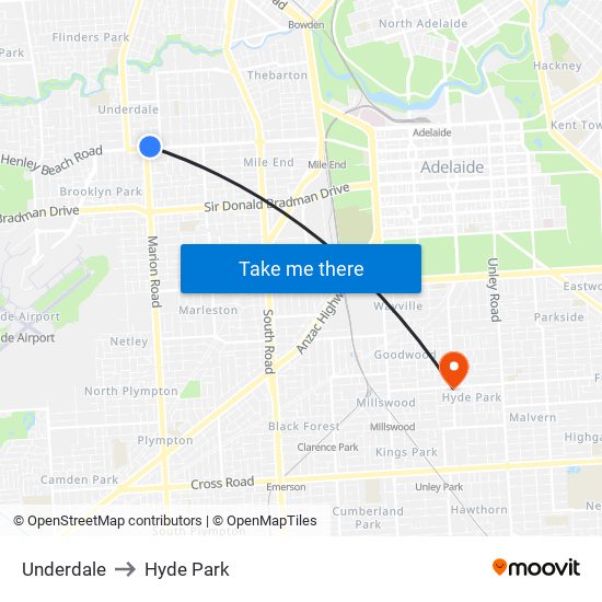 Underdale to Hyde Park map