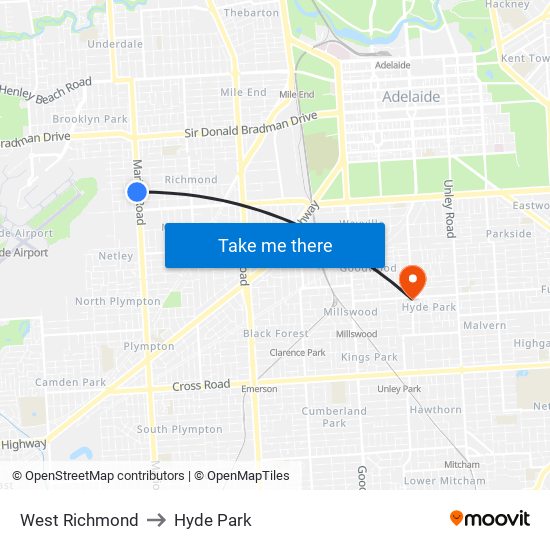 West Richmond to Hyde Park map