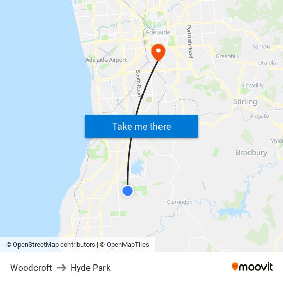 Woodcroft to Hyde Park map