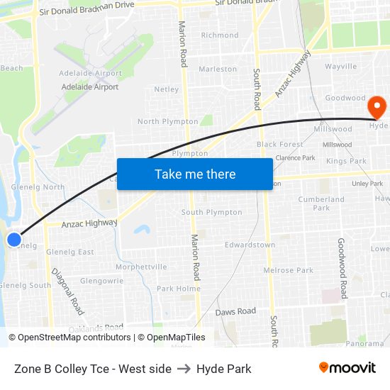 Zone B Colley Tce - West side to Hyde Park map