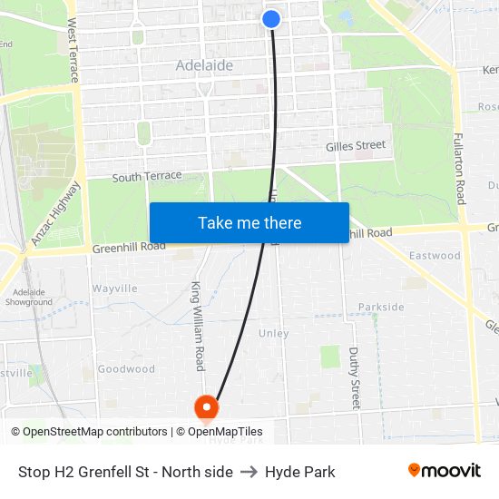 Stop H2 Grenfell St - North side to Hyde Park map