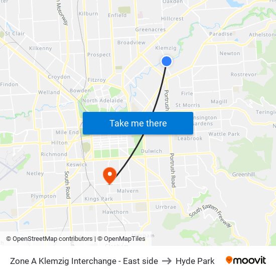 Zone A Klemzig Interchange - East side to Hyde Park map