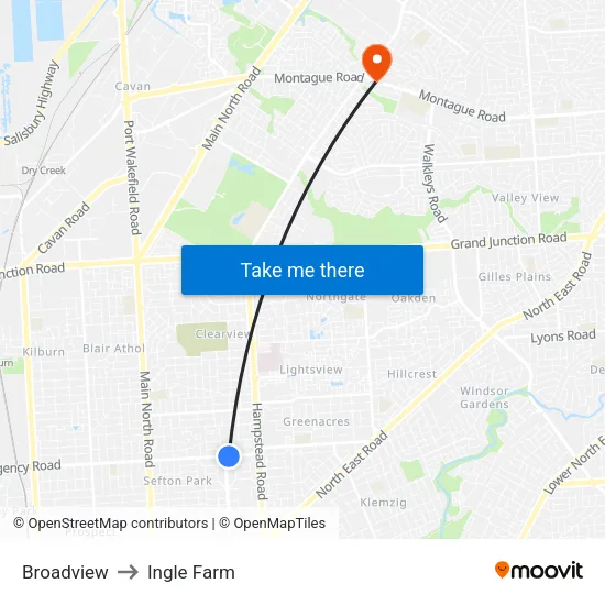 Broadview to Ingle Farm map