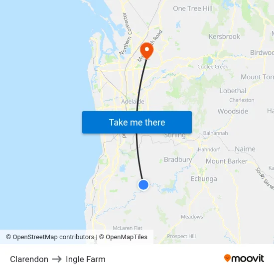 Clarendon to Ingle Farm map