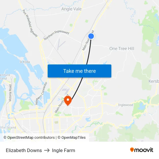 Elizabeth Downs to Ingle Farm map