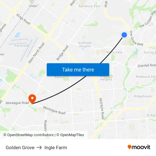 Golden Grove to Ingle Farm map