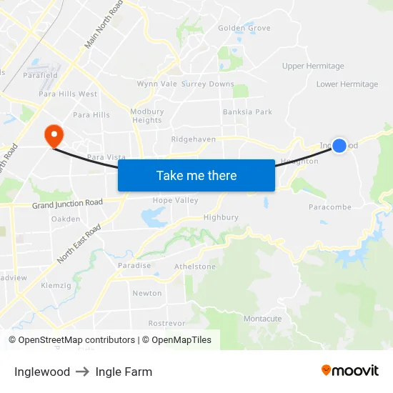 Inglewood to Ingle Farm map