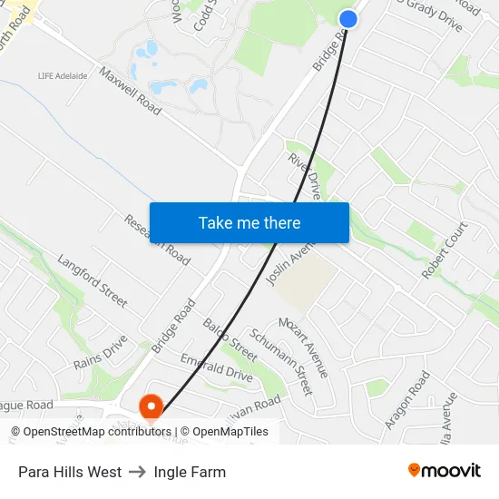 Para Hills West to Ingle Farm map