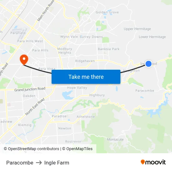 Paracombe to Ingle Farm map