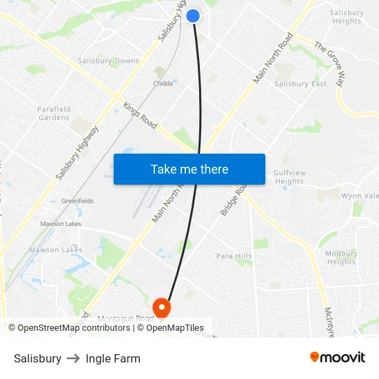 Salisbury to Ingle Farm map