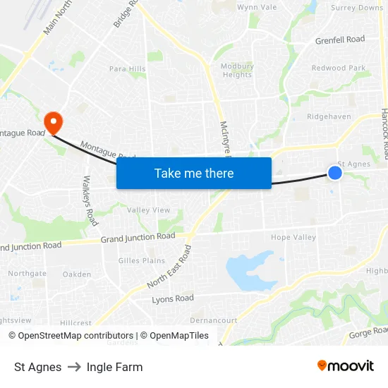 St Agnes to Ingle Farm map