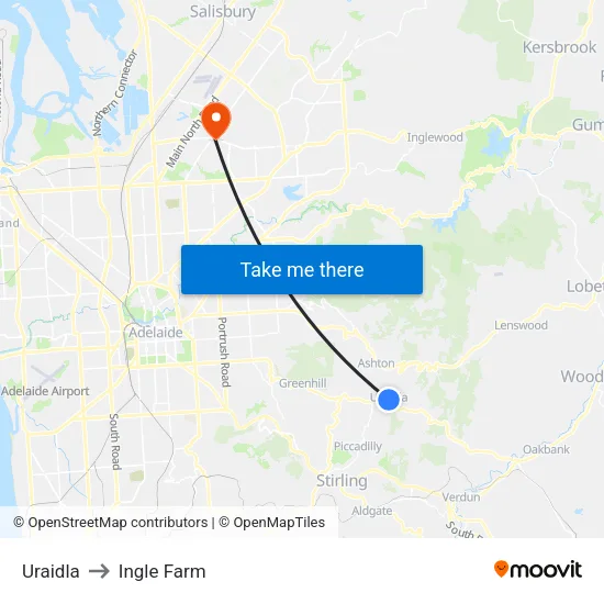 Uraidla to Ingle Farm map